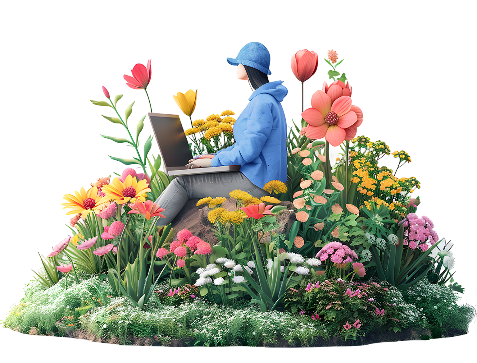 Smiling person among flowers